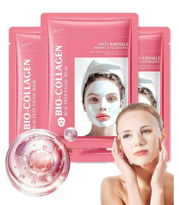 Produktbild von Gesichtsmasken Set 3 Stück Bio-Collagen Anti-Falten Feuchtigkeitsspendend Aufhellend