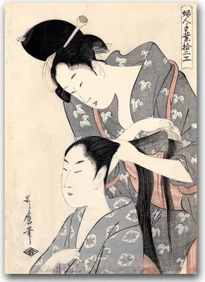 Produktbild von Poster - Canvas - Leinwand - 59,4 cm x 84,1 cm - Fotoposter - Leinwandkunst - Barber Kitagawa Utamaro