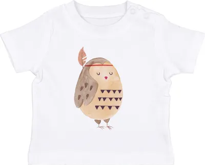 Produktbild von Mr. & Mrs. Panda Babyshirt Eule Federschmuck 6. - 12. Monat - Weiß - Geschenk, Abenteuer, Owl, Waldtiere, T-Shirt, Baby Kurzarmshirt, Dekoration, Oberteil, Kleinkind