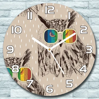 Produktbild von Wanduhr aus Glas Rund fi 30 Eulen mit Brille Quarz Deko Wohnzimmer Büro
