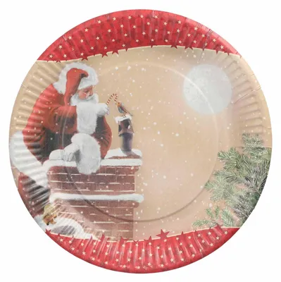 Produktbild von 10x Pappteller rund Ø 23 cm "Weihnachtsmann auf Schornstein"