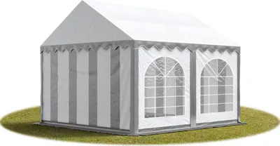 Produktbild von TOOLPORT Festzelt Partyzelt 3x4 m schwer entflammbar PREMIUM, hochwertige PVC Plane 750 N in grau-weiß 100% wasserdicht mit Bodenrahmen