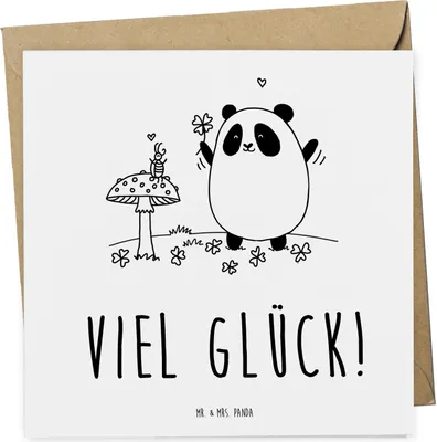 Produktbild von Mr. & Mrs. Panda Grußkarte Panda Glück - Weiß - Geschenk, Glückwunschkarte, Klappkarte, anlasskarte, faltkarte, doppelkarte