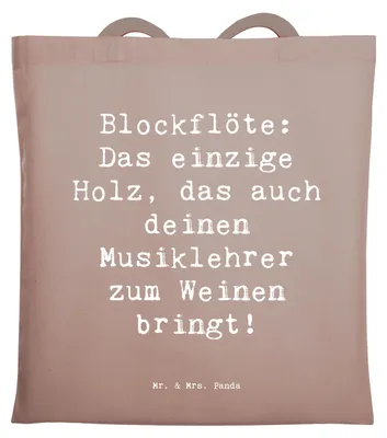 Produktbild von Mr. & Mrs. Panda Tote Bag Spruch Blockflöte Humor - Braun Pastell - Geschenk, Tasche, Jutebeutel, Lernen, Musikschule, Tenorblockflöte, Instrument, Bassblockflöte, Musik