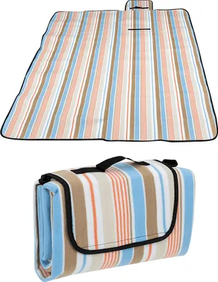 Immagine prodotto di Coperta da picnic impermeabile - 170 x 135 cm - marrone/blu/bianco a righe - con maniglia