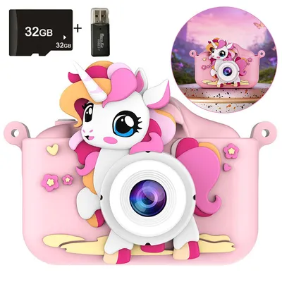 Produktbild von 2 Zoll Digitale Kinderkamera Dual Lens,  32GB, 1080p HD Videos, HD Fotokamera mit Video, Spiele & Filter,Geschenk für Kinder