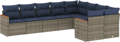 Produktbild von vidaXL 9-teiliges Gartensofa-Set mit Kissen, grau, Polyrattan