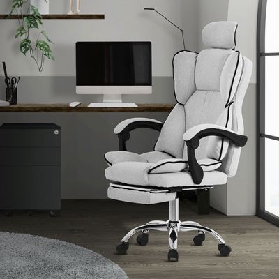Kancelárska stolička ML-Design ergonomická svetlosivá, herná stolička s vysokým operadlom, otočná stolička s podnožkou, vankúšom a opierkou hlavy