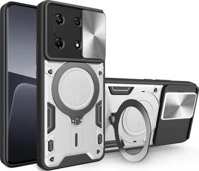 Obrázek produktu pro Pouzdro pro Infinix Note 30 Pro dvojvrstvé odolné pouzdro s ochranným krytem kamery a kruhovým stojánkem na prsten Stříbro