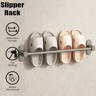 Produktbild von Aluminiumlegierung Schuhregal Kein Bohren Aufbewahrung von Schuhen Badezimmer Regal Hausschuhe Halter Badezimmer Zubehör Handtuchhalter, grau, 50cm