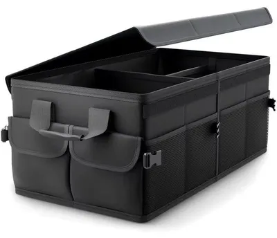 Obrázek produktu pro Prémiový organizér do kufru s víkem, pevný a protiskluzový – velká skládací taška do kufru s dvojitým dnem – box do kufru, organizér do kufru