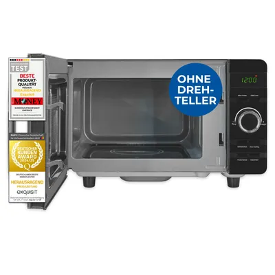 Produktbild von Exquisit Mikrowelle ohne Drehteller, 800 Watt Grill, 700 Watt, 20 Liter Garraumvolumen, Mikrowelle Flachbett, Auftaufunktion, MW4020-F-240DIG schwarz