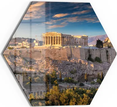 Produktbild von DEQORI Glasbild Echtglas 55x48 cm 'Blick auf die Akropolis' Wandbild Bild modern Deko