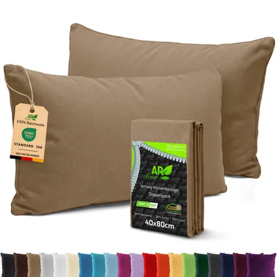 Produktbild von AR Line 2er Pack Jersey Kissenbezüge 40x80 Baumwolle – weich, atmungsaktiv, Kissenhüllen mit Reißverschluss, in Farbe: Beige