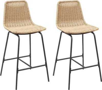 Produktbild von Barhocker-Set aus Metall und Inselhocker mit Rattansitz 65cm KUTA