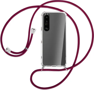 Produktbild von Handykette Backcover-Schutzhülle mit Band (Metall silberfarben) für Sony Xperia 1 II - dunkelrot