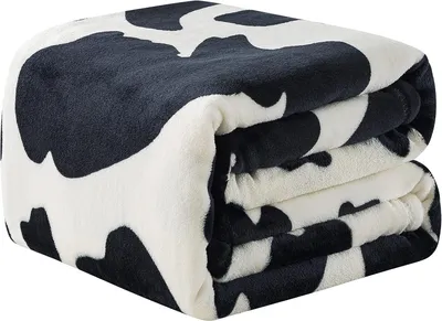 Immagine prodotto di Coperta in pile, dimensioni 230x270 cm, motivo mucca, colore nero, ideale per l'inverno