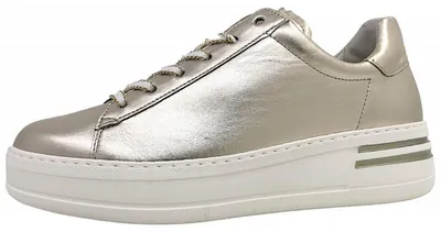 Image de Gabor Comfort : chaussures pour femmes, modèles à semelles amovibles, lacets, couleur argent, style décontracté