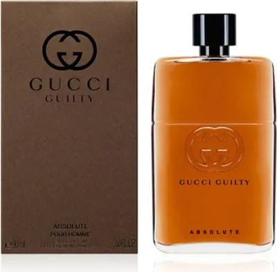 Zdjęcie produktu dla Gucci Guilty Absolute, Mężczyźni, 50 ml, Butelka jednorazowa, Spray, ALCOHOL DENAT. AQUA (WATER), PARFUM (FRAGRANCE,) PEG-6 CAPRYLIC/CAPRIC GLYCERIDES, PEG-40..., 1 szt.