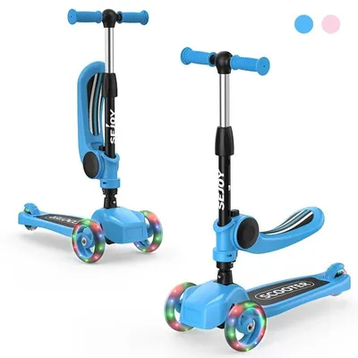 Produktbild von Kinderroller - 3-rädriger Tretroller - LED-Räder - Verstellbare Neigelenkung - Klappbarer Sitz - Sitzen Oder Stehen - 6–12 Jahre - Blau