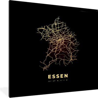 Produktbild von MuchoWow® Gerahmtes Poster Essen - Gold - Stadtplan - Karte 40x40 cm - Poster mit Schwarzem Bilderrahmen Wandposter Rahmen Foto Bilder - Mit Rahmen - Wanddekoration Schlafzimmer