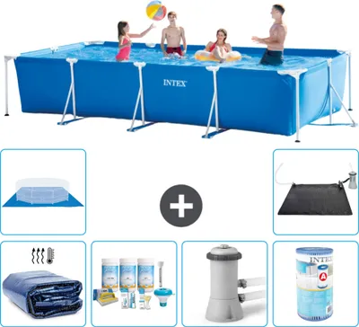 Immagine prodotto di Piscina Intex con struttura rettangolare - 450 x 220 x 84 cm - blu - include tenda da sole - pacchetto di manutenzione - pompa filtro per piscina - filtro - copertura del terreno - tappeto solare