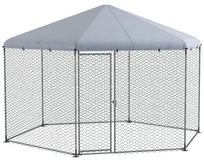 Produktbild von Hühnergehege mit schattenspendendem Dach, verzinktes Stahl, für 10-15 Tiere, Silber