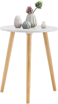 Image de Table d'appoint en bois ronde Ø42x52cm blanc/naturel design scandinave