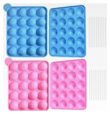 Produktbild von Silikonformen für Cake Pops, 2 rosa und 2 blau, antihaftbeschichtet, lebensmittelechtes Silikon für Backen, Süßigkeiten und DIY-Leckereien (4 Stück)