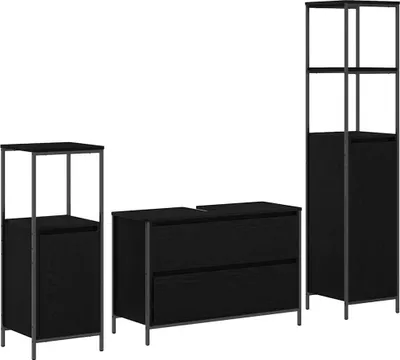 Produktbild von Badezimmermöbel-Set 3 pcs Schwarz Eichen-Optik Holzwerkstoff