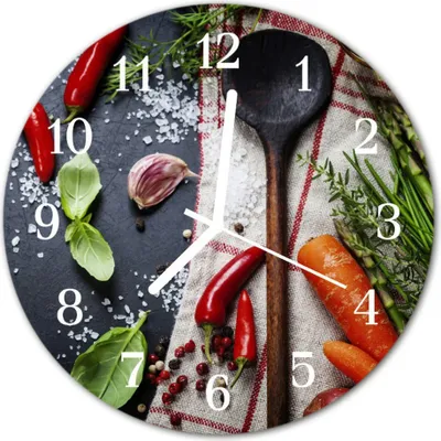 Produktbild von Glasuhr Wanduhr Küchenuhr Echt-Glas 30fi cm Gewürze mehrfarbig