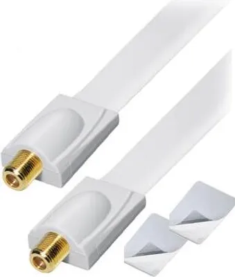 Produktbild von Fensteradapter F-Klinke auf F-Klinke, gold beschichtete Stecker, Zinkdruckguss, mit 2 Klebeetiketten, Flachkabel, 0,25 m Länge