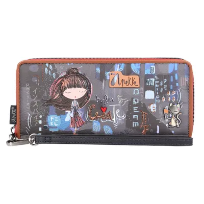A close-up view of a wallet with a graphic design.