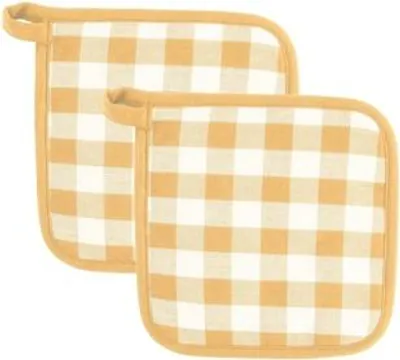 Produktbild von Tiseco Topflappen Set - Küchentextilien 100% Baumwolle - Checked Gelb - 2 Stück 20x20 cm