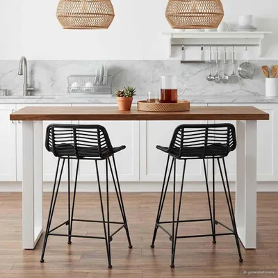 Productafbeelding van Maison Exclusive - 2 barkrukken, zwart, 44 x 45 x 76 cm, riet en staal