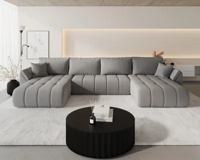 Produktbild von Wohnlandschaft Sofa mit Schlaffunktion MISATO Stoff Wind Graubraun