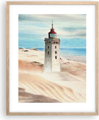 Produktbild von Gerahmtes Poster - Rahmen in heller Eiche - Laterne Meer Bild - 40x50 cm - Wand Bild - Wanddeko - Wandbilder - Kunstposter - Wandposter - Bilderrahmen - Bilder - Kunstdruck - P2NPA40x50-4764