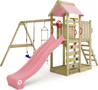 Immagine prodotto di Torre giochi Wickey MultiFlyer con altalena e scivolo in rosa chiaro