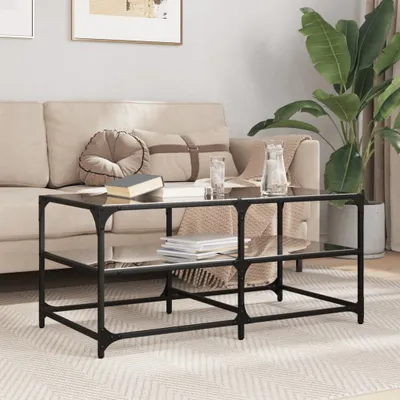 Immagine prodotto di Maison Exclusive - Tavolino da caffè con piano in vetro, nero, 98,5x50x45 cm, struttura in acciaio