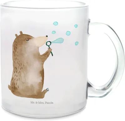Produktbild von Mr. & Mrs. Panda Teetasse Glas Bär Seifenblasen - Transparent - Geschenk, Pott, Häferl, Lustig Sein Glücklich Traurig Happy, Haferl, Trinkglas, Tee Tasse, Teddy