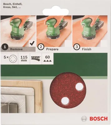 Produktbild von Bosch 5 tlg. Schleifblatt Set Ø 115 mm, Körnung P 60 Zubehör Exzenterschleifer