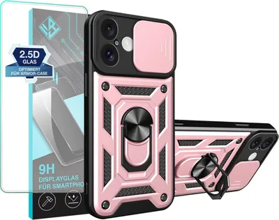 Produktbild von Armor Handyhülle für Apple iPhone 16 mit 9H Displayglas Displayschutz Kameraschutz Handy Panzer Case Cover Schutzhülle Outdoor Farbe: Rosegold