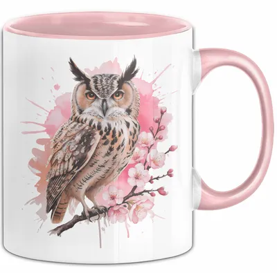 Produktbild von Eule Tierliebhaber Tasse Geschenk Lustige Geschenkidee Spruch Eule Kirschblüte (Rosa)