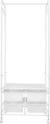 Immagine prodotto di Appendiabiti su ruote - Appendiabiti - 4 contenitori - 4 ruote (2 con freno) - 63x37x160 cm - Struttura metallica autoportante - Bianco