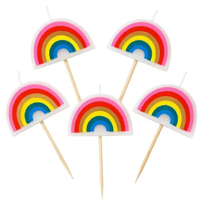 Regenbogen-Kerzen 5er-Set für Geburtstagstorte
