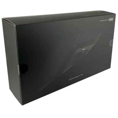 A black product box with a graphic of the product on it.