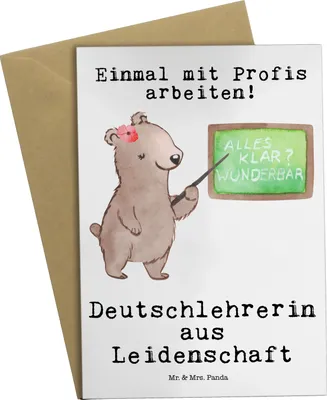 Produktbild von Mr. & Mrs. Panda Glückwunschkarte Deutschlehrerin Leidenschaft - Weiß - Geschenk, Deutschunterricht, Grußkarten, Lustig, einladungskarten, weihnachtskarten, Grundschule