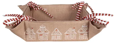 Obrázek produktu pro Košík na chléb Clayre & Eef 35x35x8 cm Hnědá bavlněná perníková chaloupka