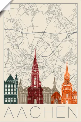 Produktbild von ARTland Poster Retro Karte Aachen Größe: 60x90 cm