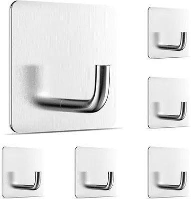 Productafbeelding van Ibenzoa® 6-delige set zelfklevende wandhaken van roestvrij staal 304 – geen boren nodig, draagvermogen 3-4 kg, geschikt voor badkamer en keuken